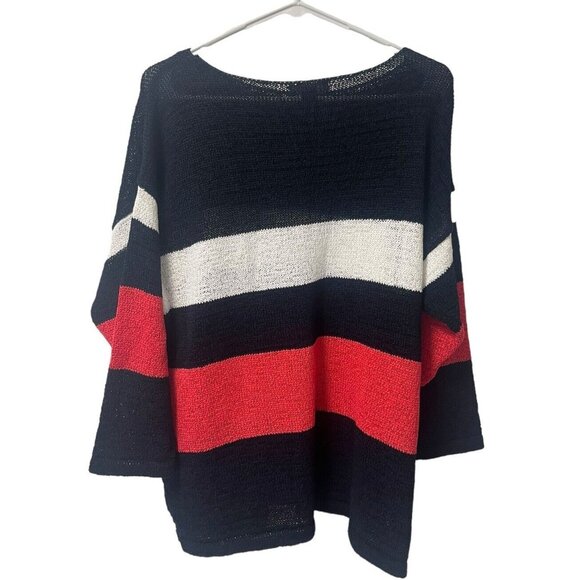 Chaps Pull Over Red White Blue Size XL Sweater 3/4 Sleeve Striped Nautical City - Picture 2 of 10